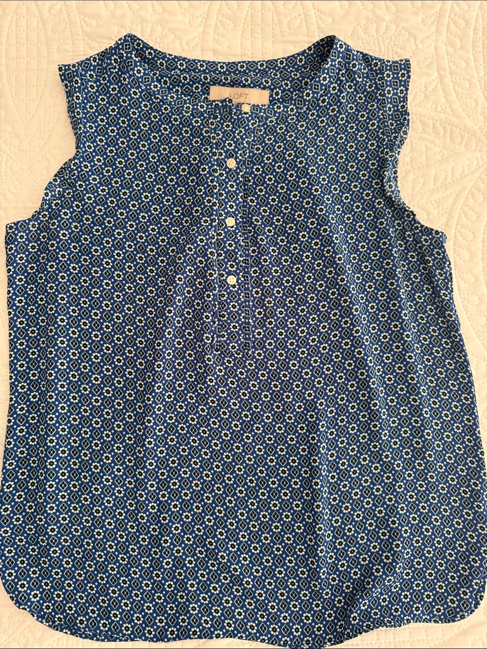 LOFT Blue Geometric Print Sleeveless Henley Camisole